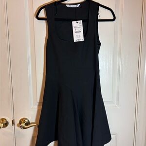 Zara Black Sleeveless Square-Neck Mini Dress